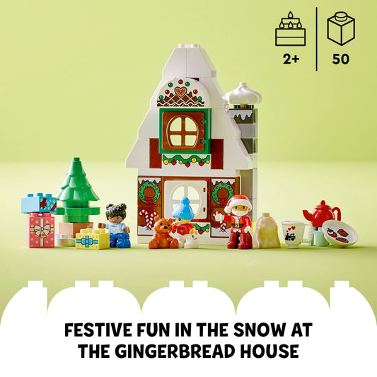LEGO DUPLO Santa's Gingerbread House tree and presents encourage storytelling during playtime.