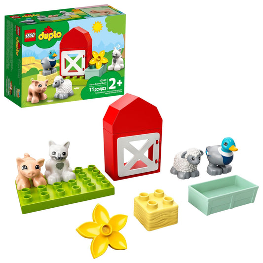 LEGO DUPLO Town farm barn with hay bale supports imaginative play.