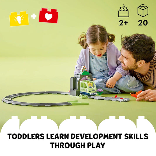 LEGO DUPLO Town Train Tracks 10 Pieces image highlighting extended track for longer routes.