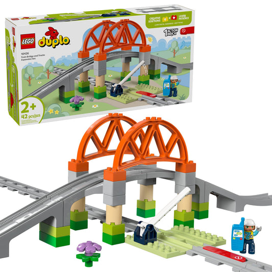 LEGO DUPLO Town 10426 bridge enhances elevated railway play for toddlers.