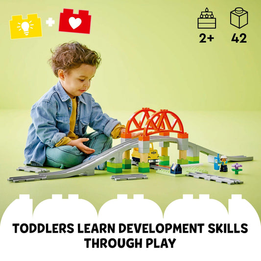 LEGO DUPLO Town 10426 track pieces expand imaginative railroad layouts.