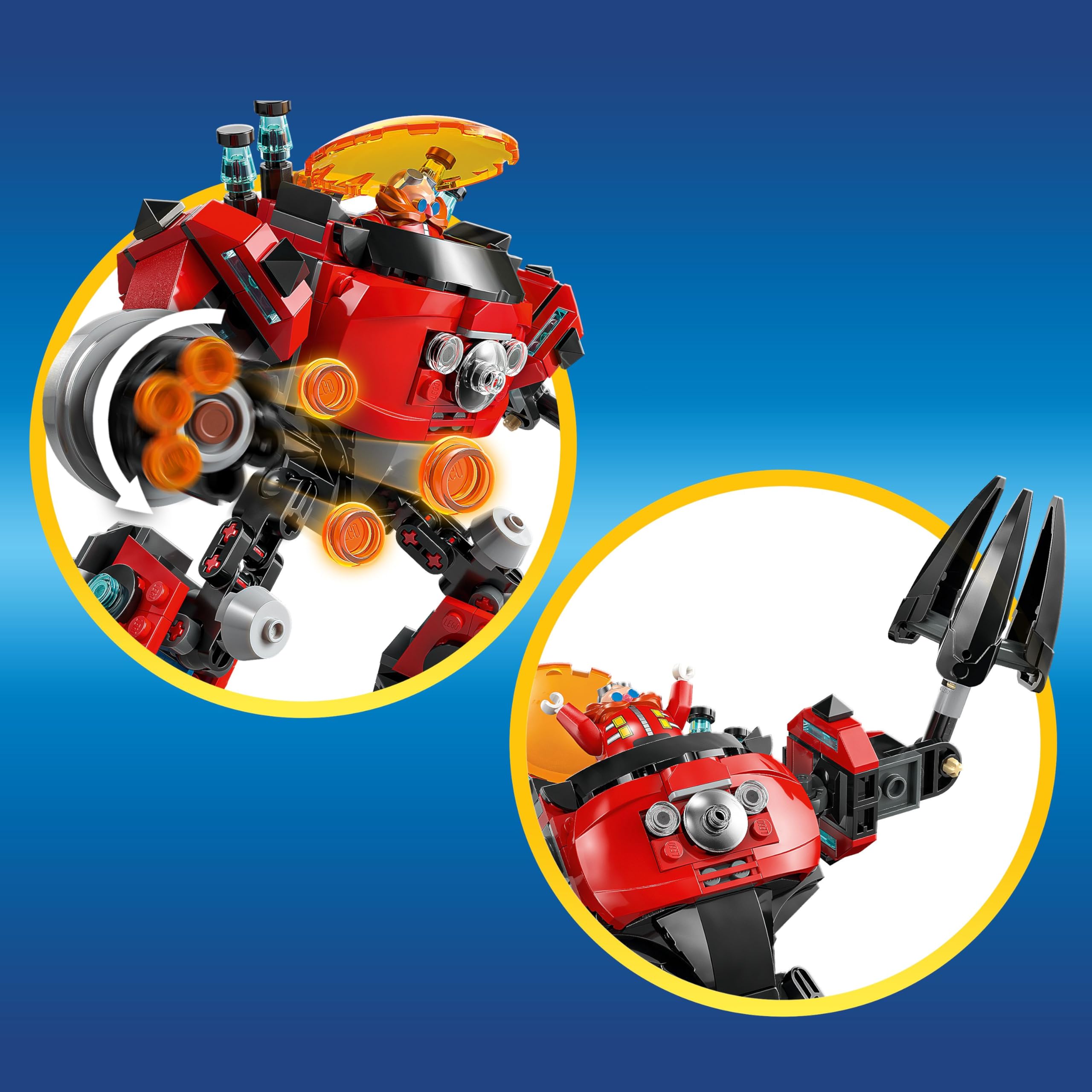 LEGO Eggman mech articulated limbs enable dynamic battles.