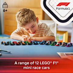 LEGO F1 6-pack inside-view showing six mystery cars for surprise gifting.