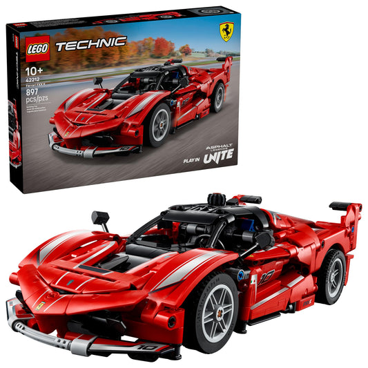 LEGO Ferrari FXX K butterfly doors showcase authentic design for dramatic play and display.