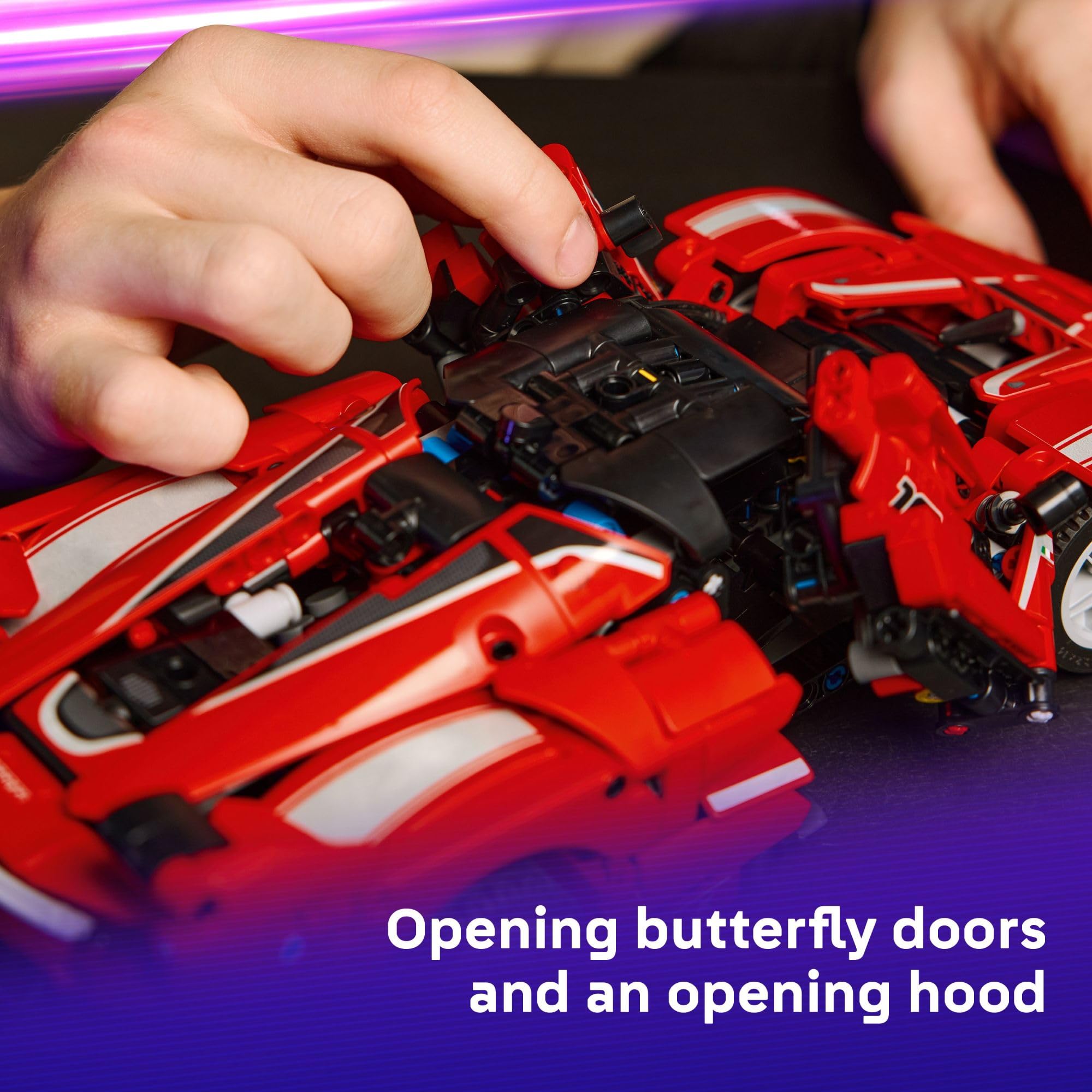 LEGO Ferrari FXX K working differential teaches gear concepts through hands-on assembly.