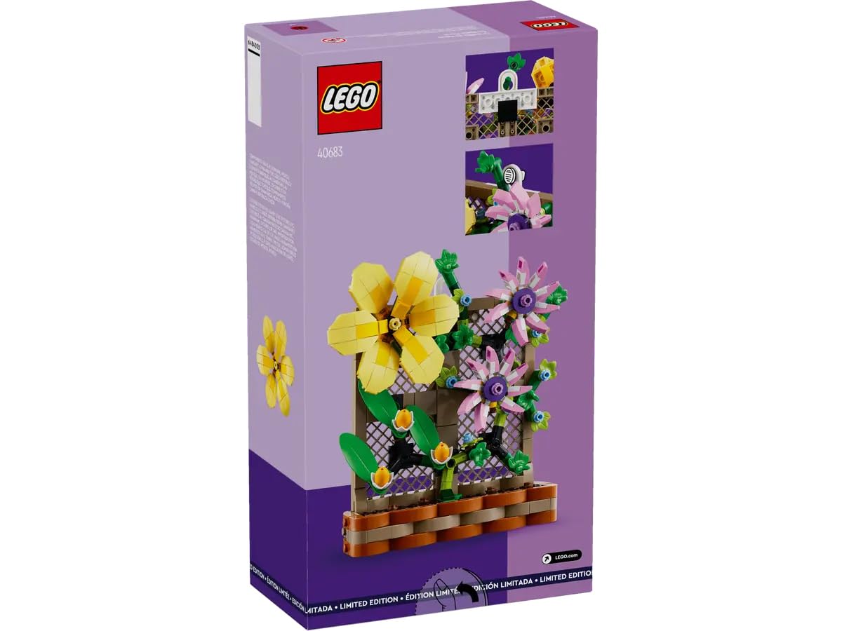 LEGO Flower Trellis Display 40683 close-up of yellow pink blue blooms
