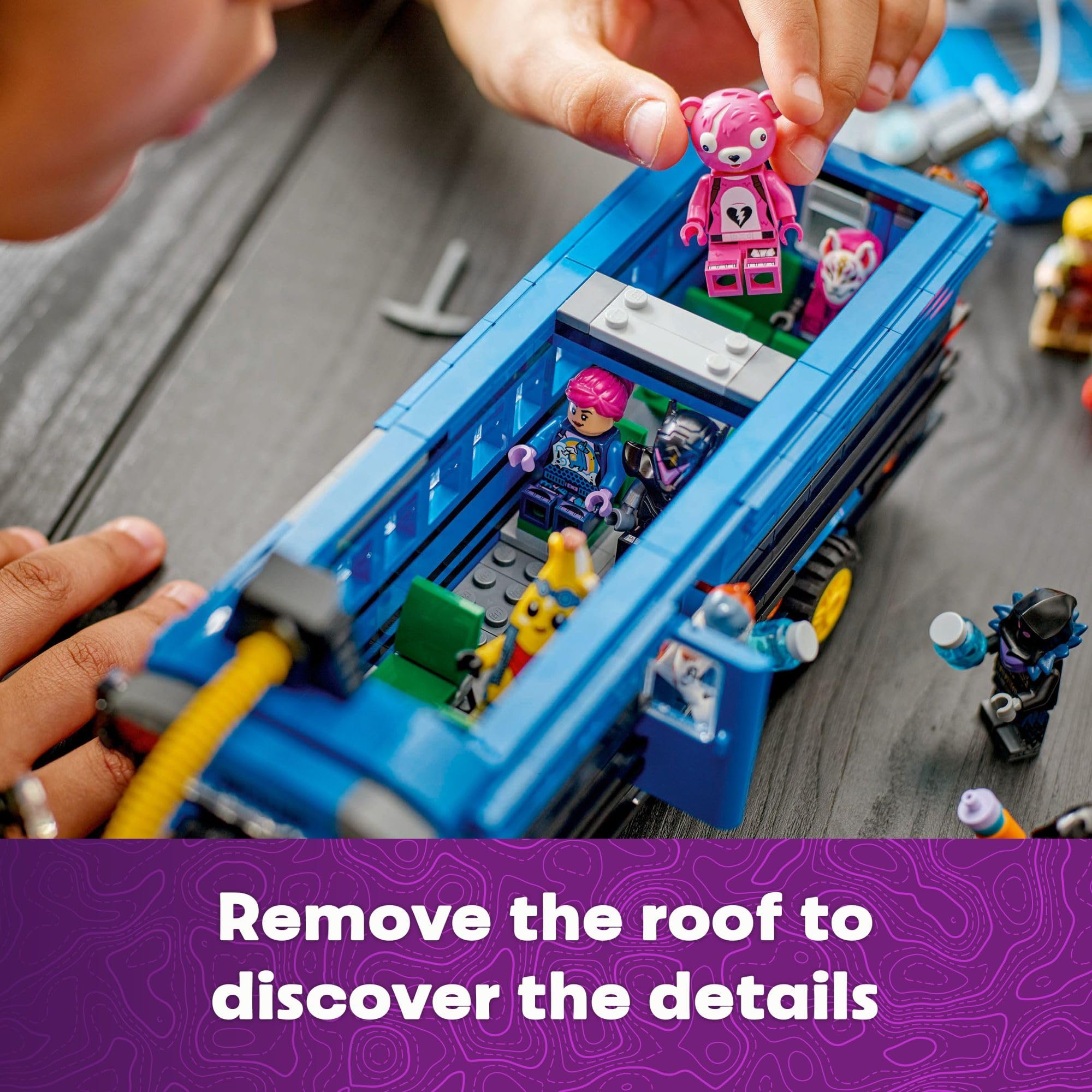 LEGO Fortnite Battle Bus accessories Slurp Juice and Grappler enhance play