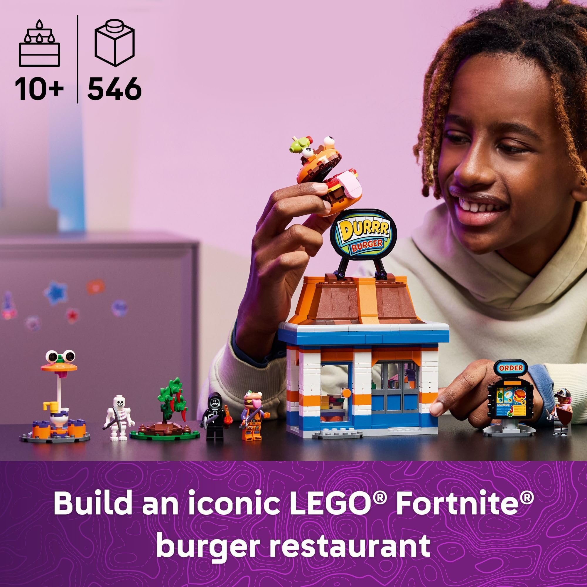 LEGO Fortnite Durrr Burger interior with condiment station boosts creative role play.