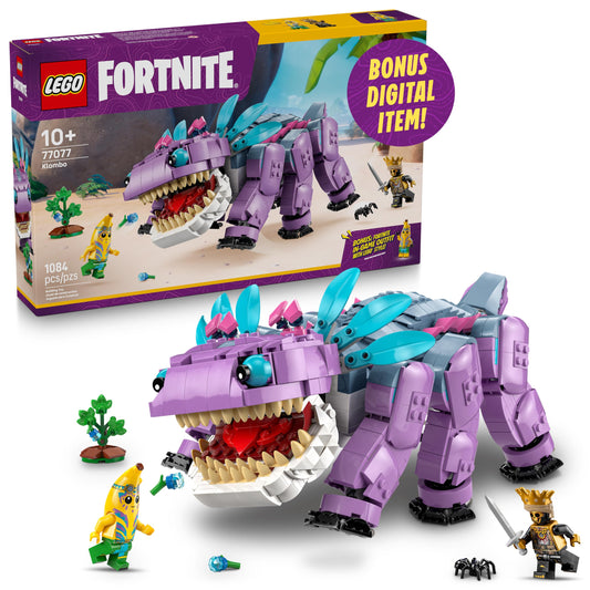 LEGO Fortnite Klombo frontal view shows a poseable figure for imaginative play