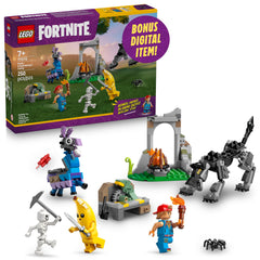 LEGO Fortnite Peely and Sparkplug campfire scene for imaginative play.