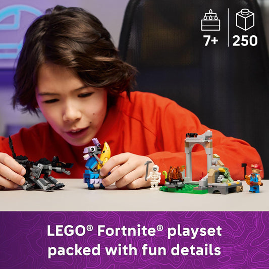 LEGO Fortnite Peely and Sparkplug minifigures with authentic accessories for action play.