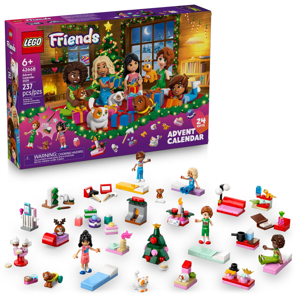 LEGO Friends Advent Calendar 2025 front view shows 24 festive surprises for holiday countdown play.