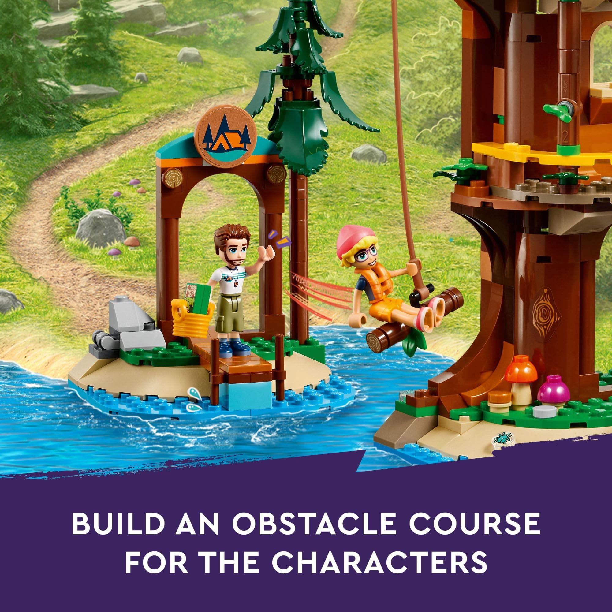 LEGO Friends Adventure Camp Tree House obstacle course with zip line inspires active pretend play
