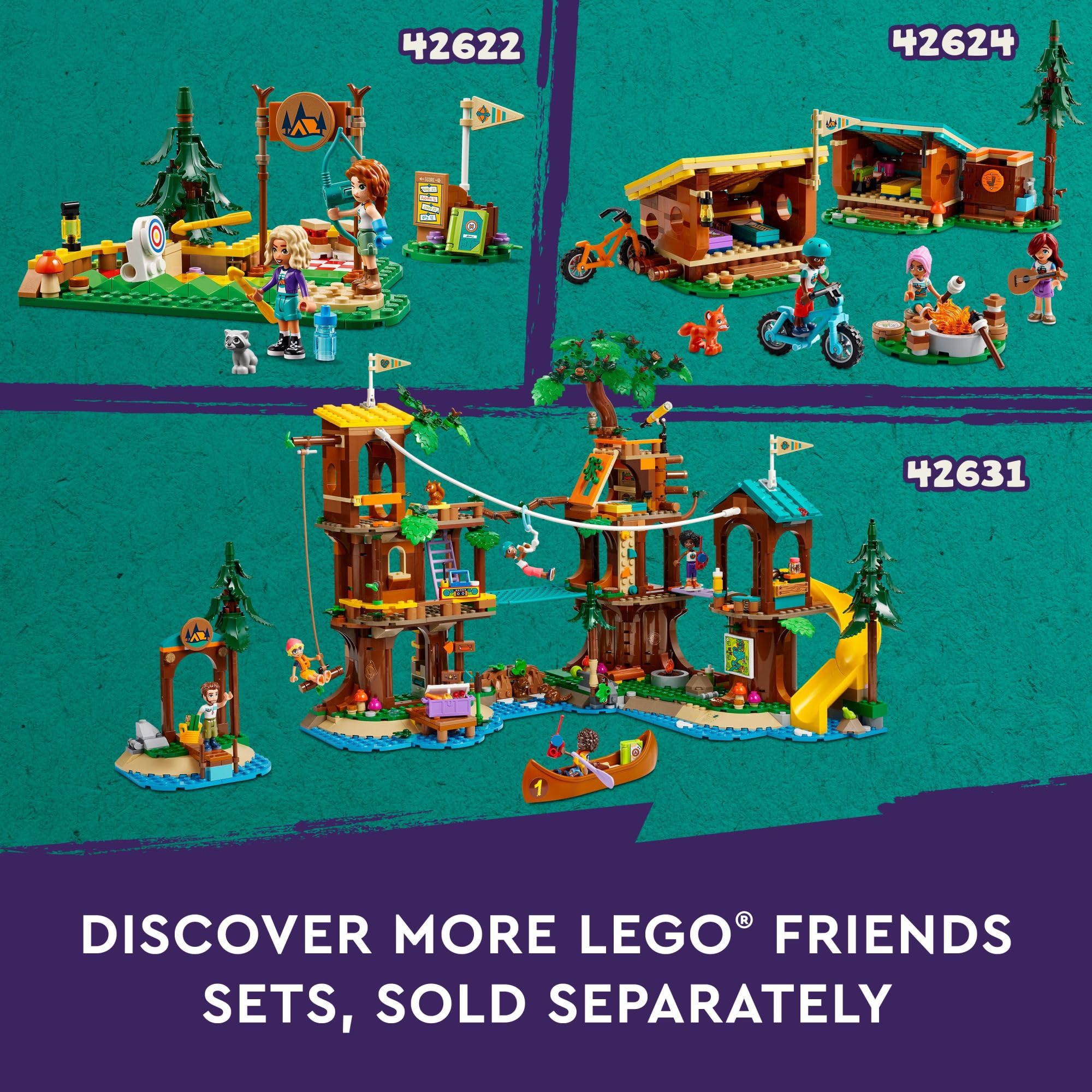 LEGO Friends bear figure adds playful wildlife detail.