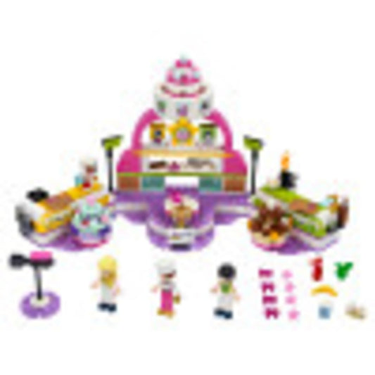 LEGO Friends Baking Competition: two rotating cook stations for dynamic kitchen play.