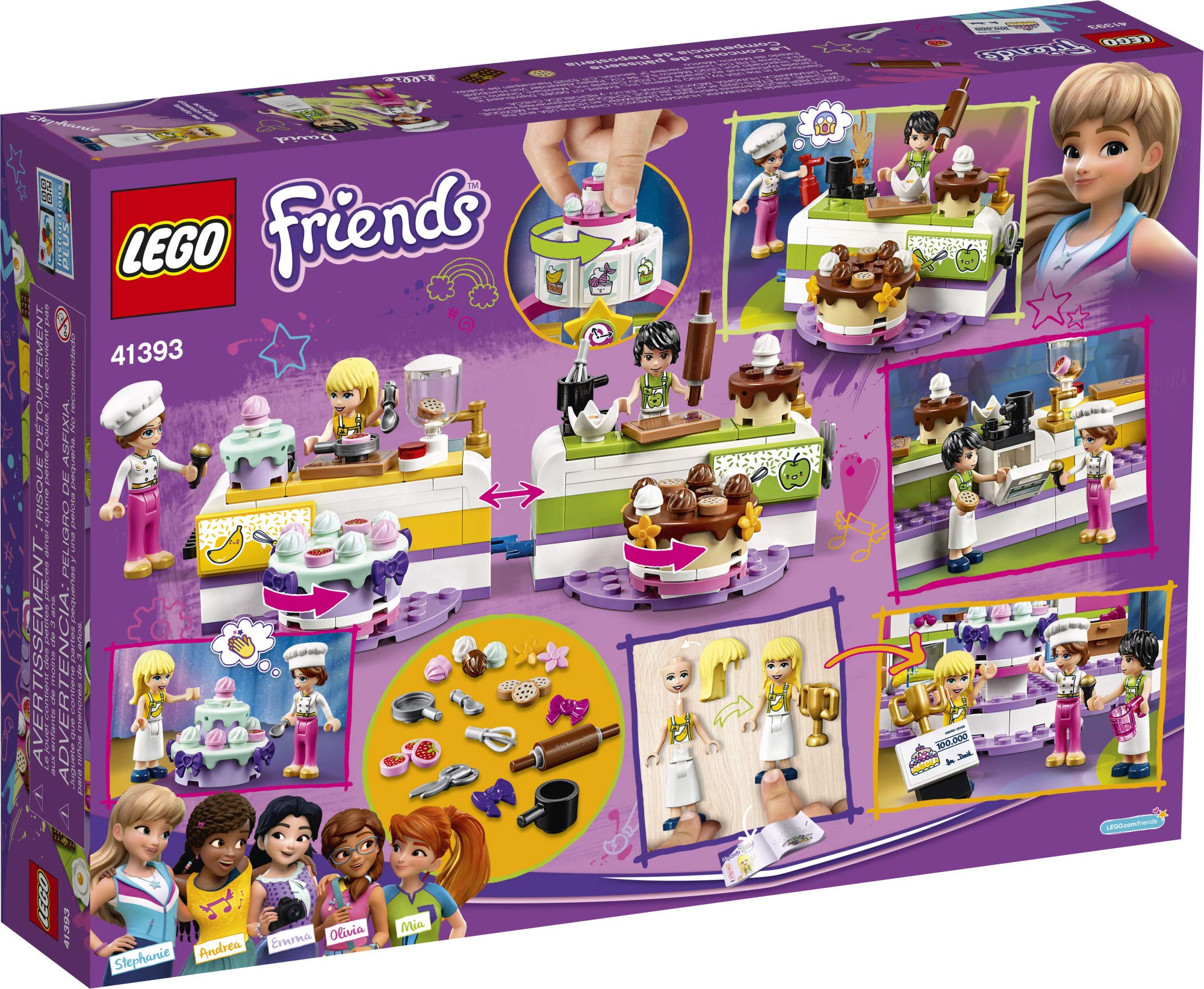 LEGO Friends Baking Competition: play food and utensils boost imaginative kitchen fun.
