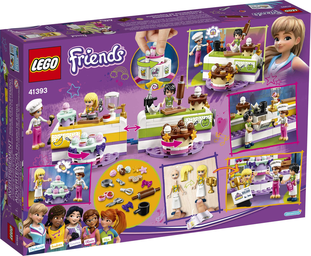 LEGO Friends Baking Competition: play food and utensils boost imaginative kitchen fun.