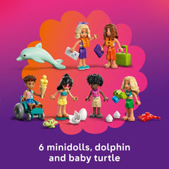 LEGO Friends Beach Resort firepit scene fosters cozy storytelling at night.