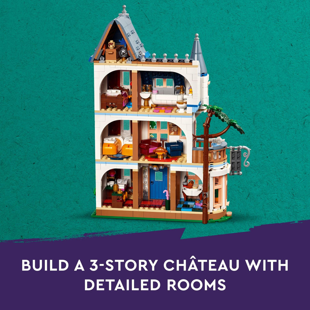 LEGO Friends Castle Bed and Breakfast double bedroom offers a comfy space for mini-dolls.