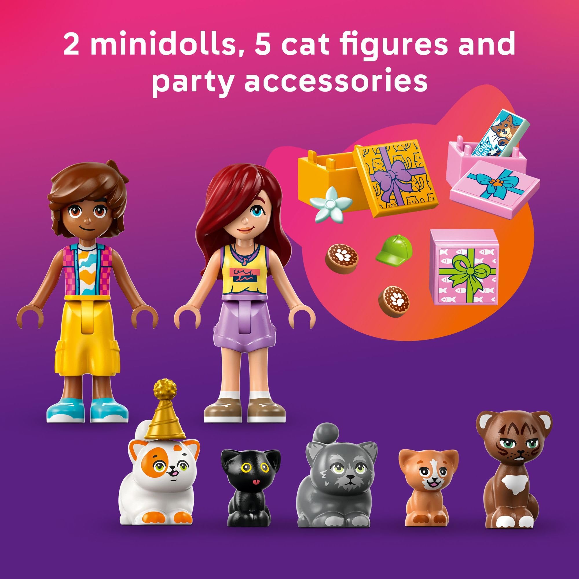 LEGO Friends Cat Birthday Party cat grass and water fountain support pet-care scenes