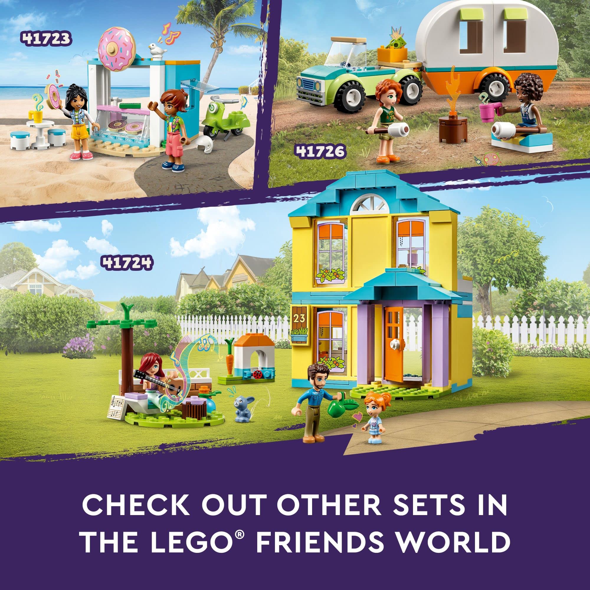 LEGO Friends Paisley, Ella, and Jonathan mini-dolls enable collaborative storytelling.