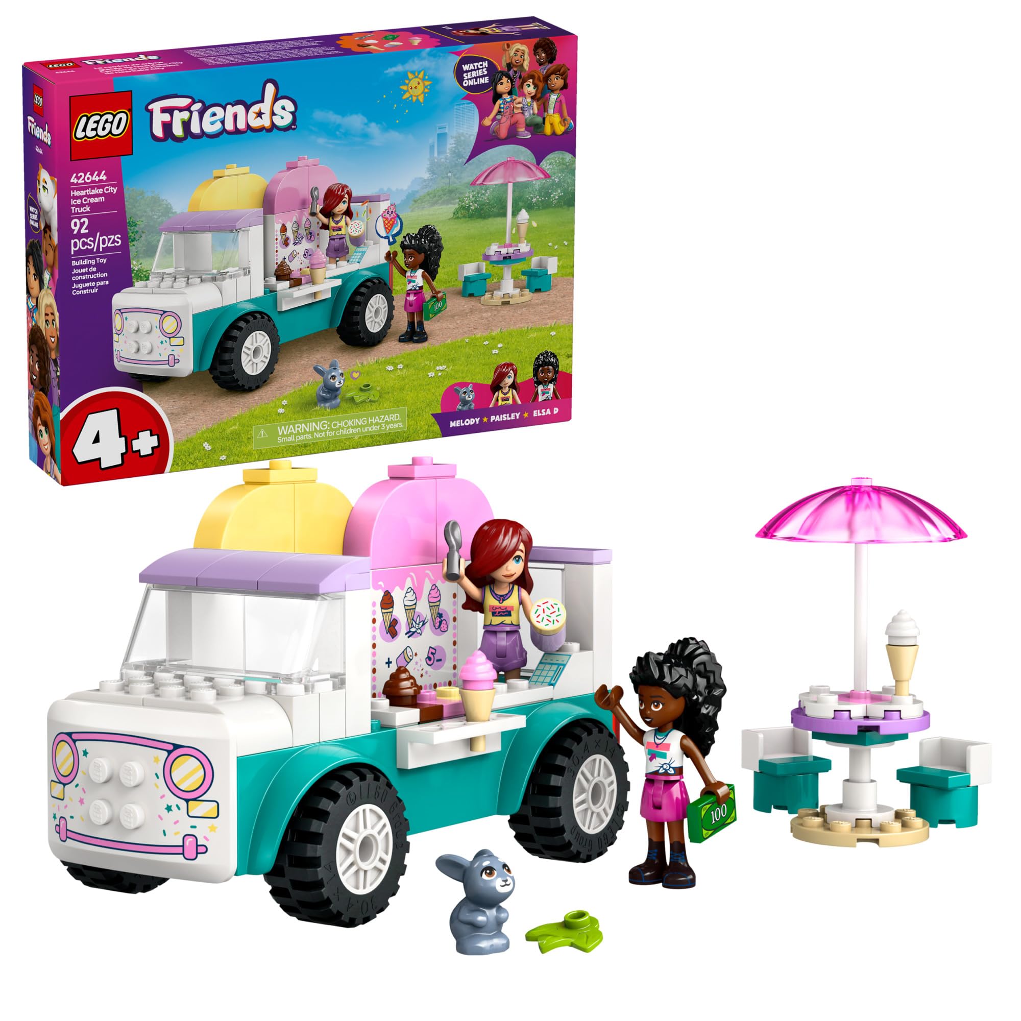 LEGO Friends Heartlake City Ice Cream Truck front view with two minidolls for imaginative play