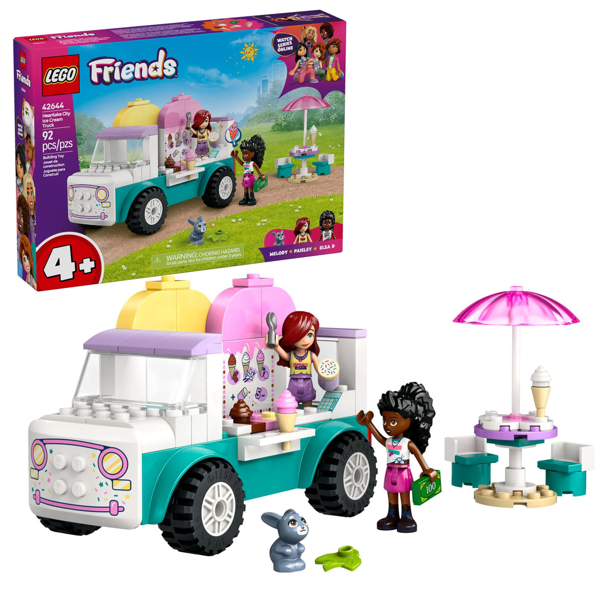 LEGO Friends Heartlake City Ice Cream Truck front view with two minidolls for imaginative play