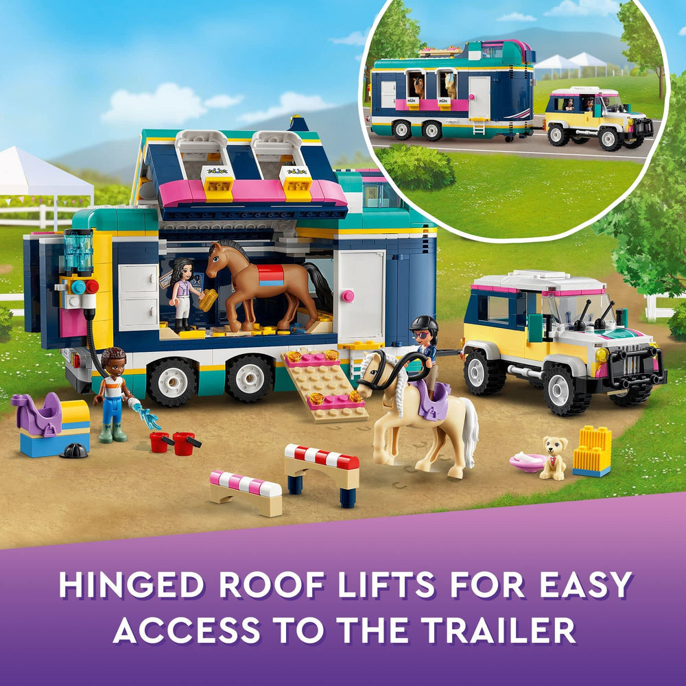 LEGO Friends Horse Show Trailer drivable SUV with three figures.
