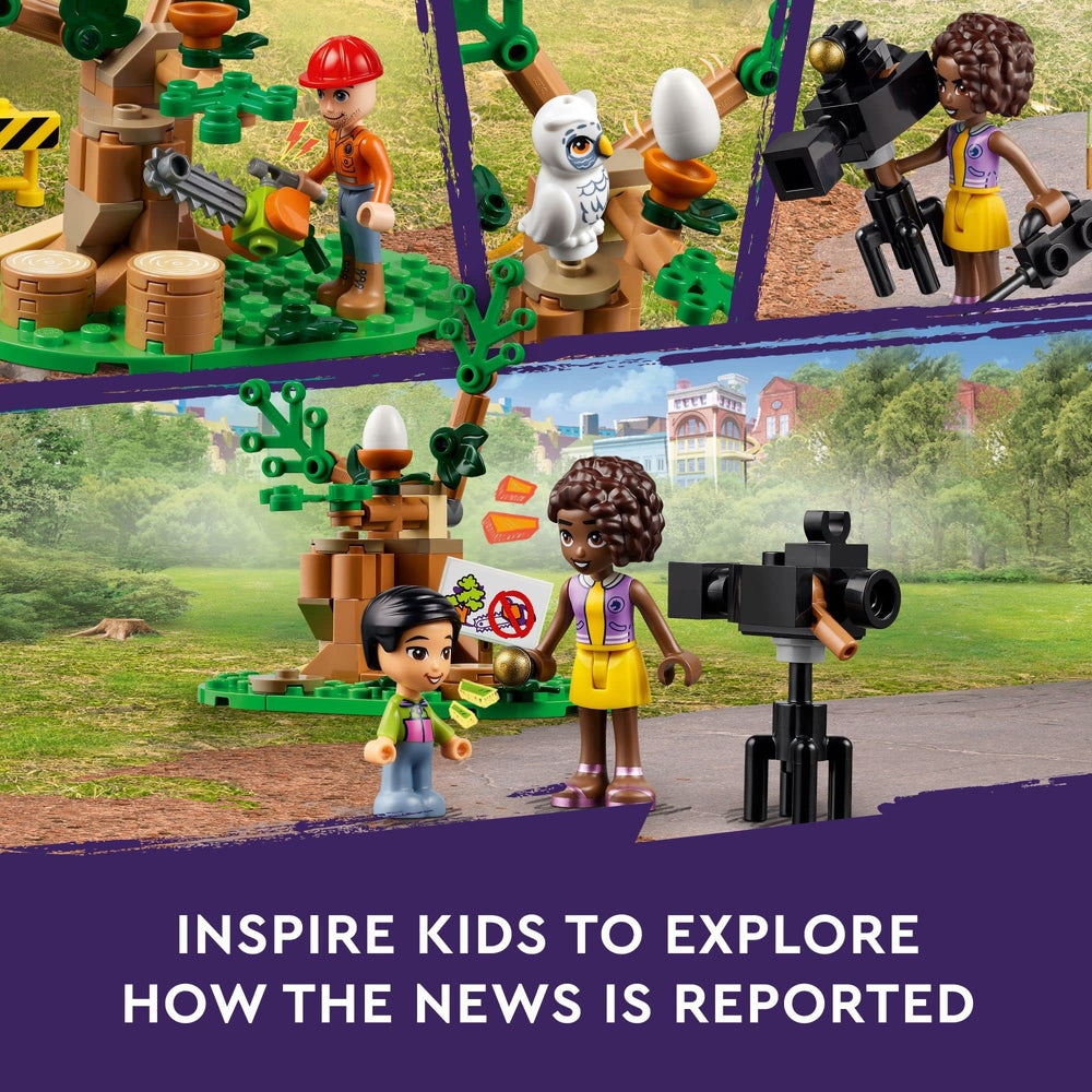 LEGO Friends Newsroom Van microphone and walkie-talkie boost authentic news broadcasts.