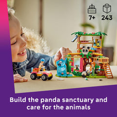 LEGO Friends Panda Sanctuary ATV delivers bamboo snacks for realistic pretend rescues.