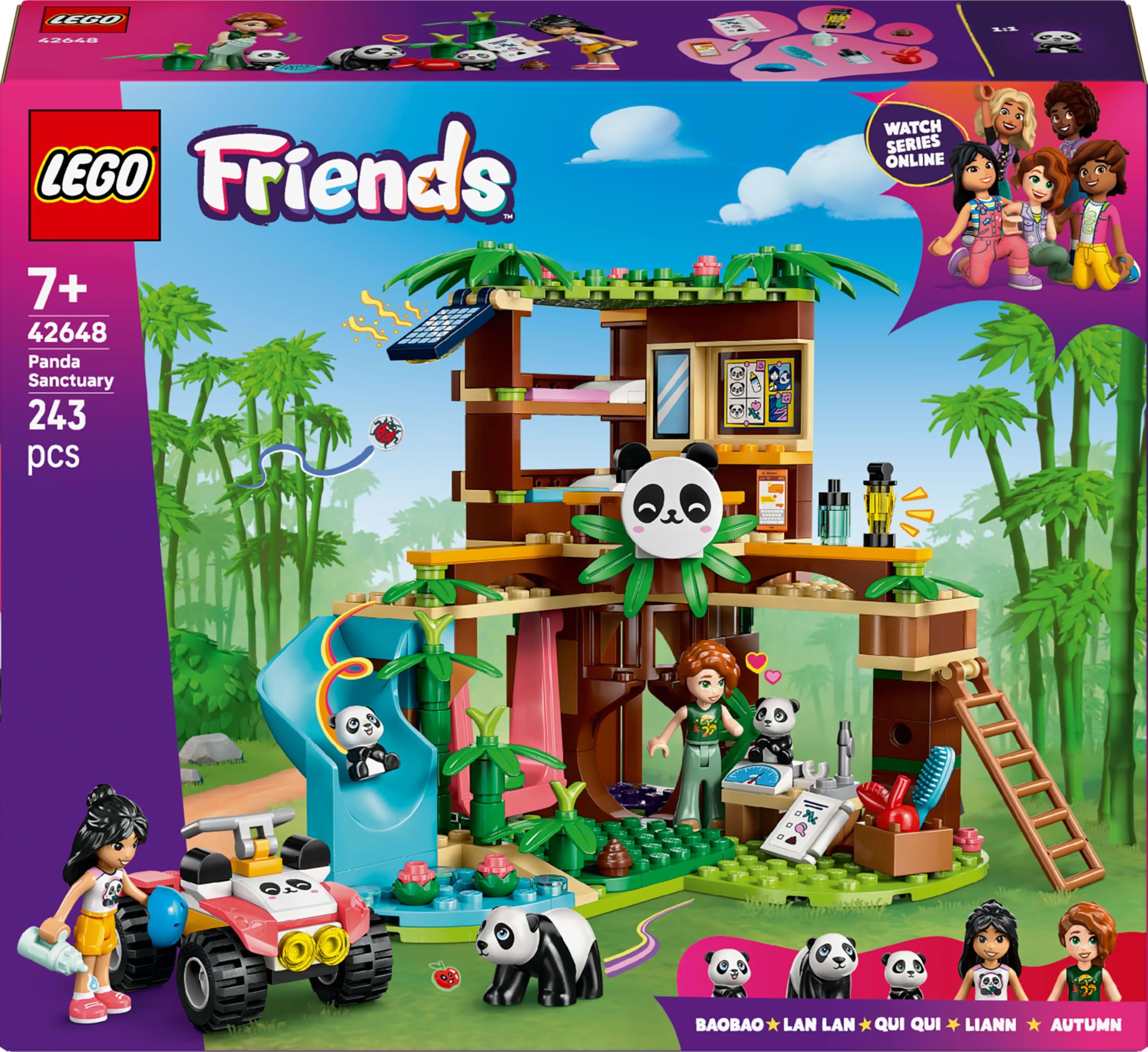 LEGO Friends Panda Sanctuary desk and beds in the treehouse setup.