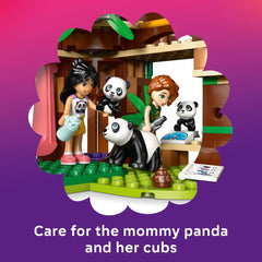 LEGO Friends Panda Sanctuary grooming tools support caregiving skills with precision.