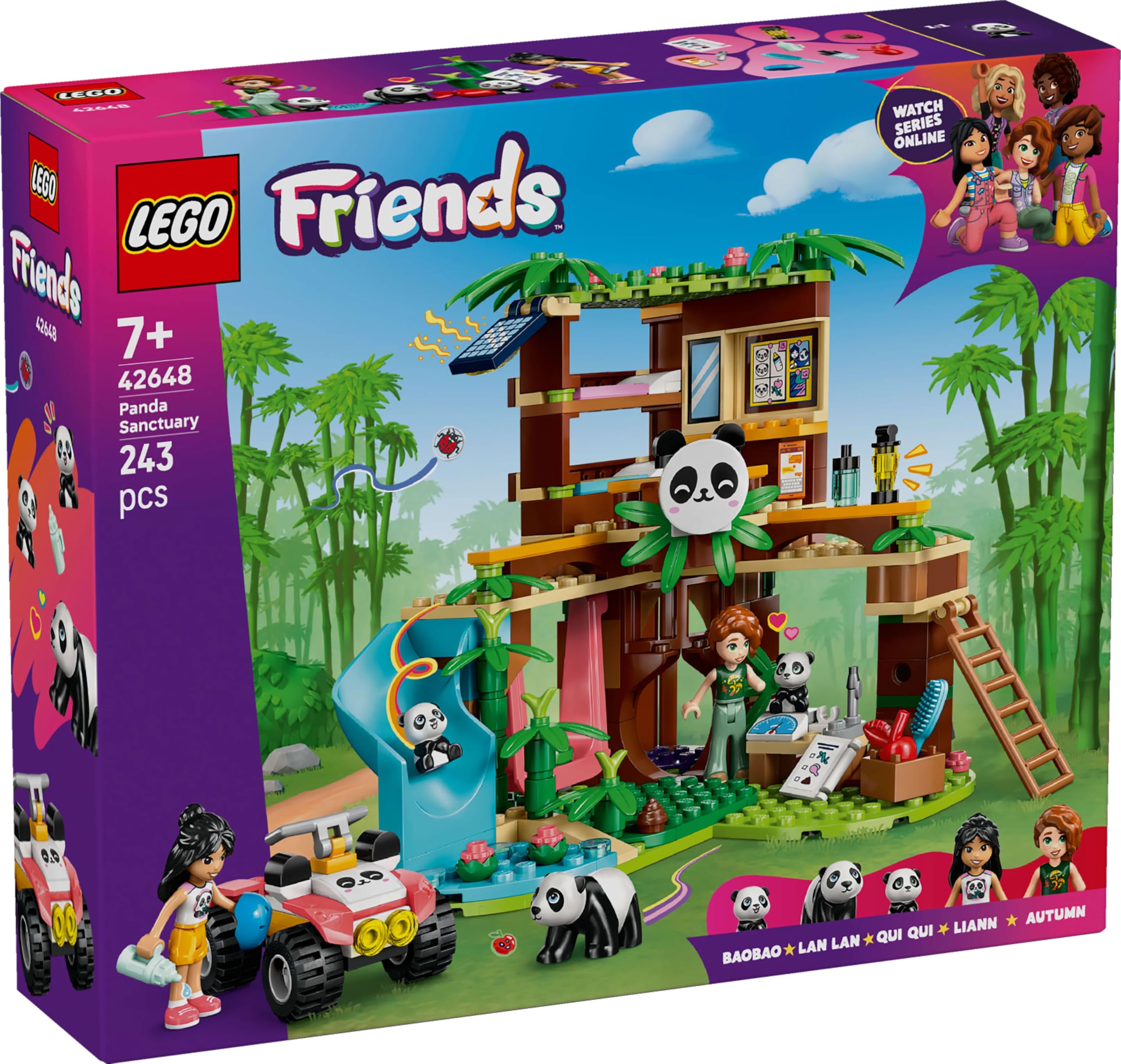 LEGO Friends Panda Sanctuary lantern and cellphone add realistic detail.