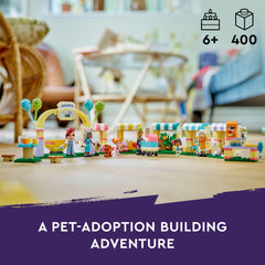 LEGO Friends pet shelters with animal figures for caring pretend play.