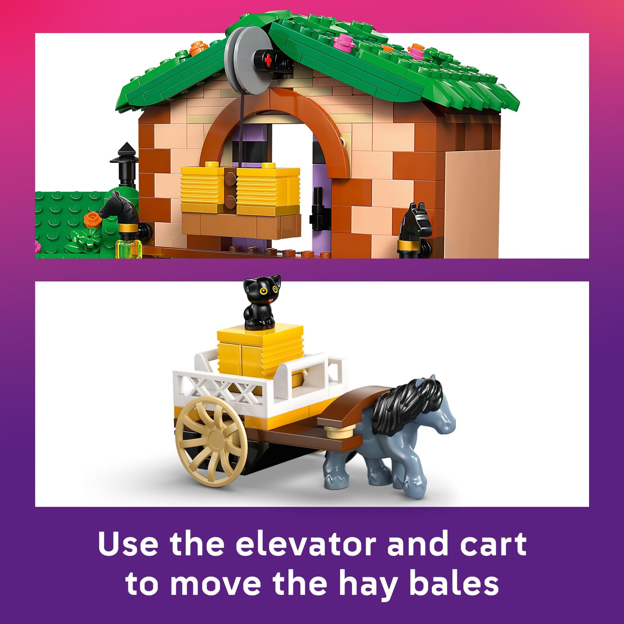 LEGO Friends Pony Ranch cart and bales for transport-themed pretend tasks