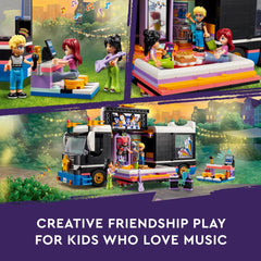 LEGO Friends Pop Star Music Tour Bus accessories include autograph photo and fashion items.