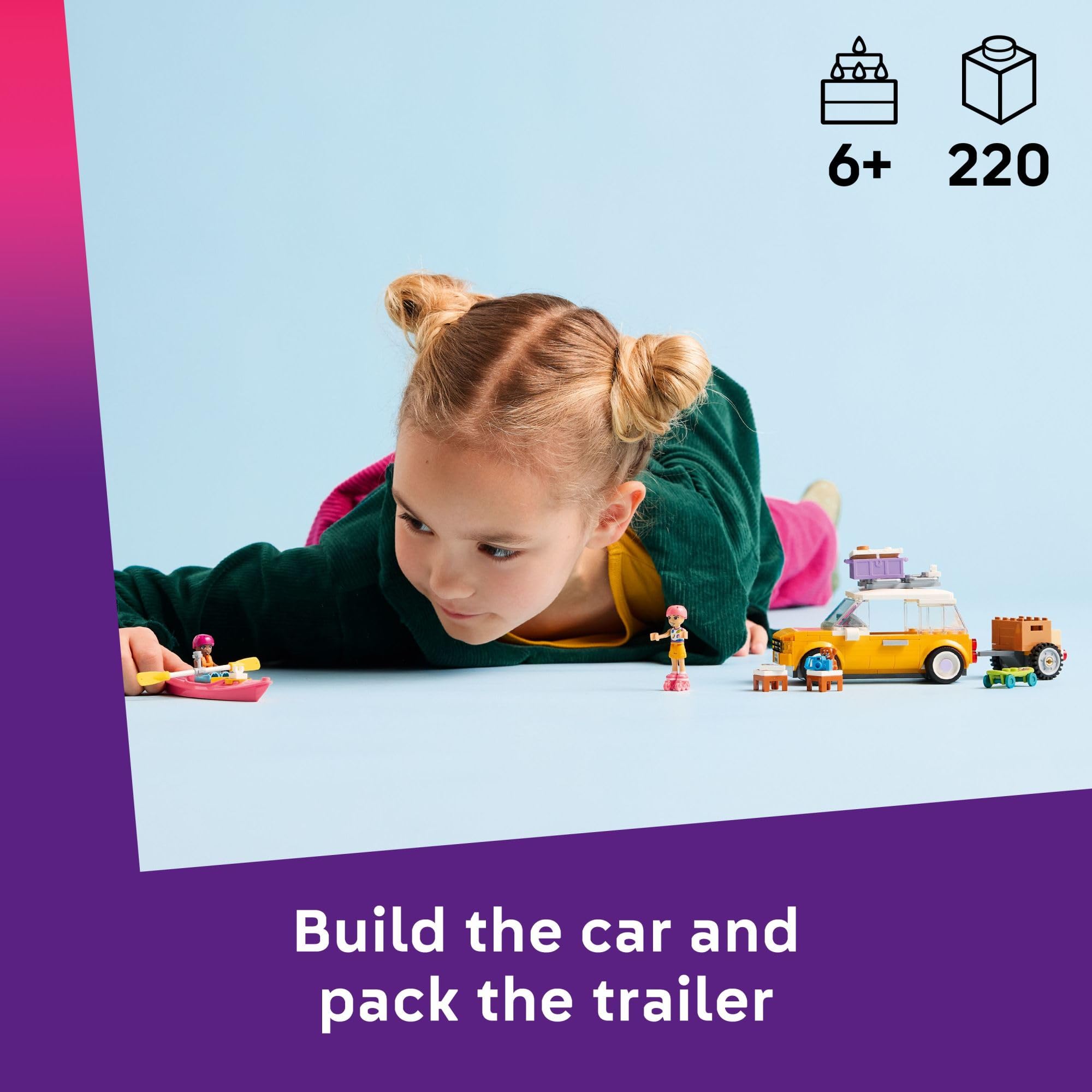 LEGO Friends Road-Trip Car side profile highlighting trailer storage for outdoor play.