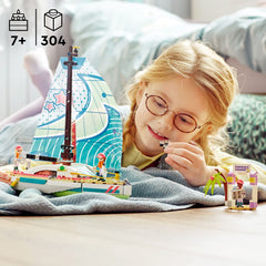 LEGO Friends Stephanie's Sailing Adventure sail close-up showing realistic rigging for kid-friendly building.