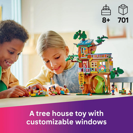 LEGO Friends Tree House Hangout interior with ladder and slide fuels storytelling.