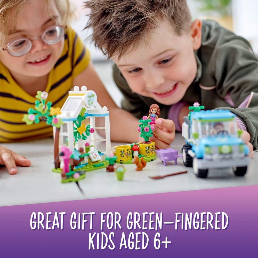 LEGO Friends Tree-Planting Vehicle includes 336 pieces for versatile building adventures.