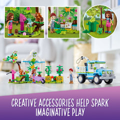 LEGO Friends Tree-Planting Vehicle tree nursery and greenhouse invite nurturing garden play.