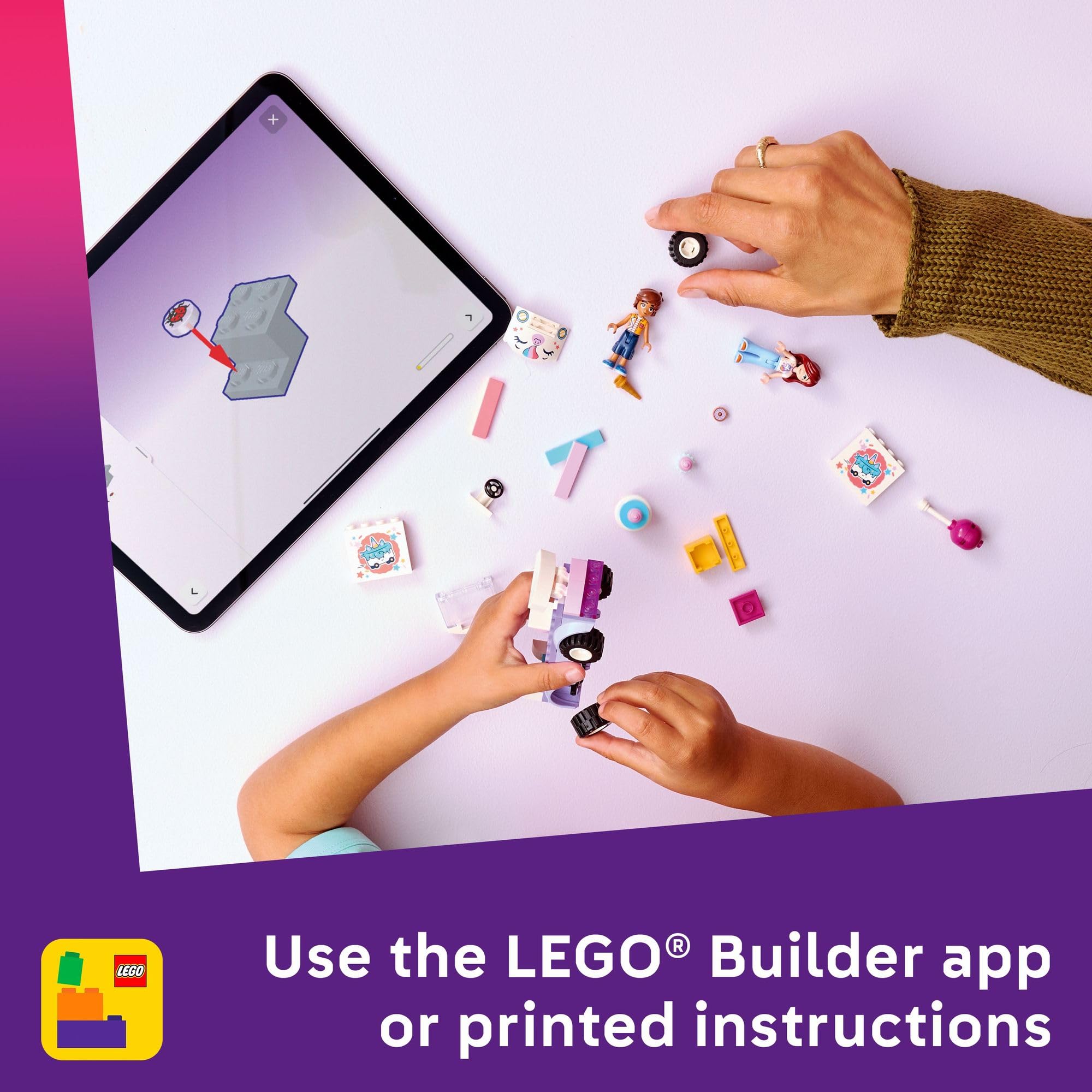 LEGO Friends model held in hand demonstrating compact size and easy portability