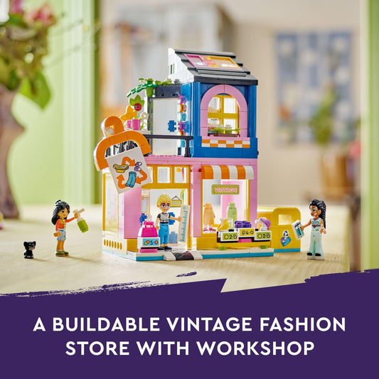 LEGO Friends Vintage Fashion Store workshop interior supports pretend washing and sewing activities