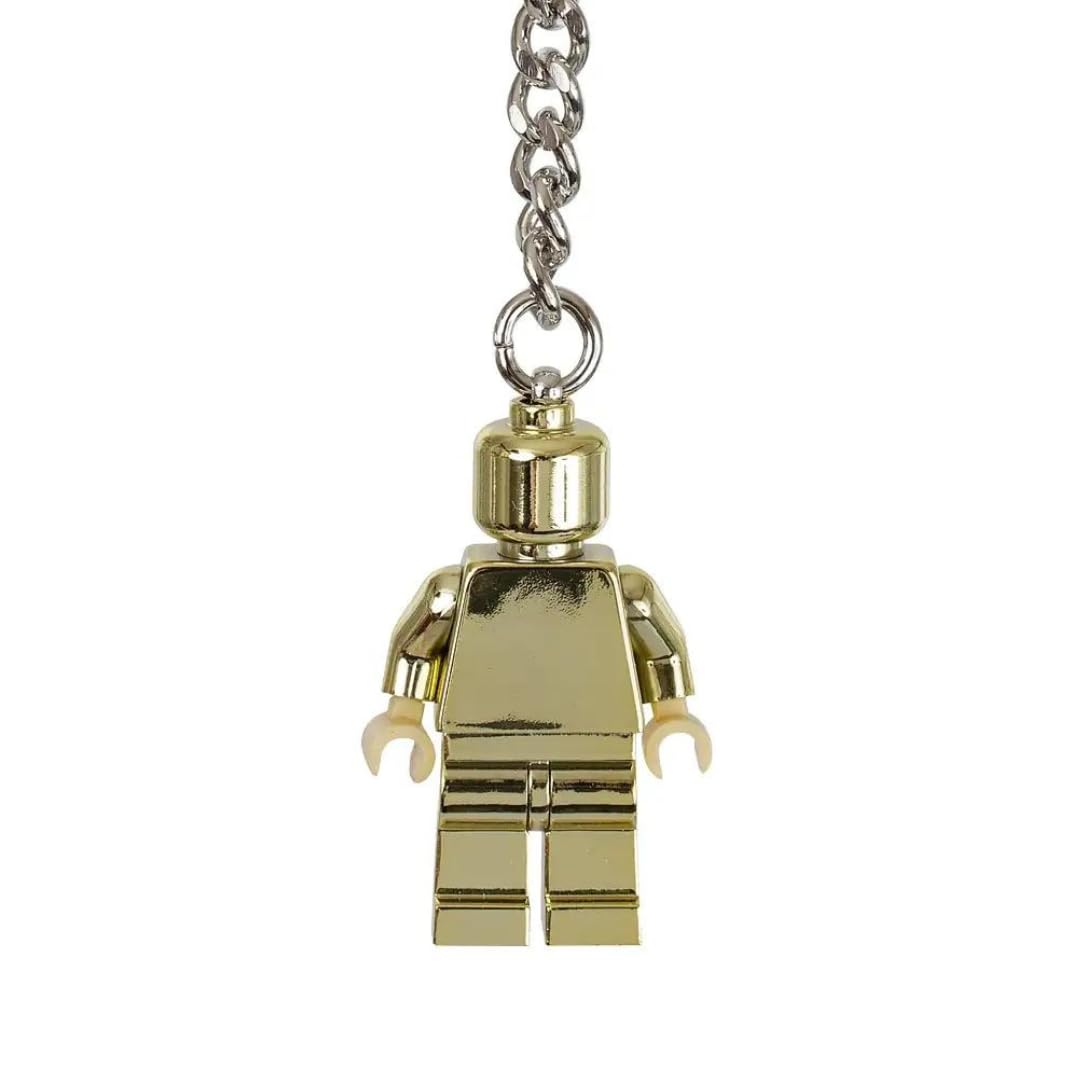 LEGO Golden Minifigure Keychain close-up, metallic finish and premium craftsmanship.