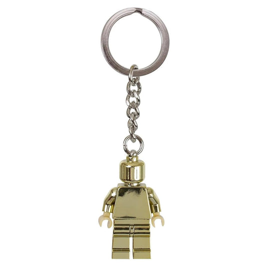LEGO Golden Minifigure Keychain front view, premium collectible charm for bags.