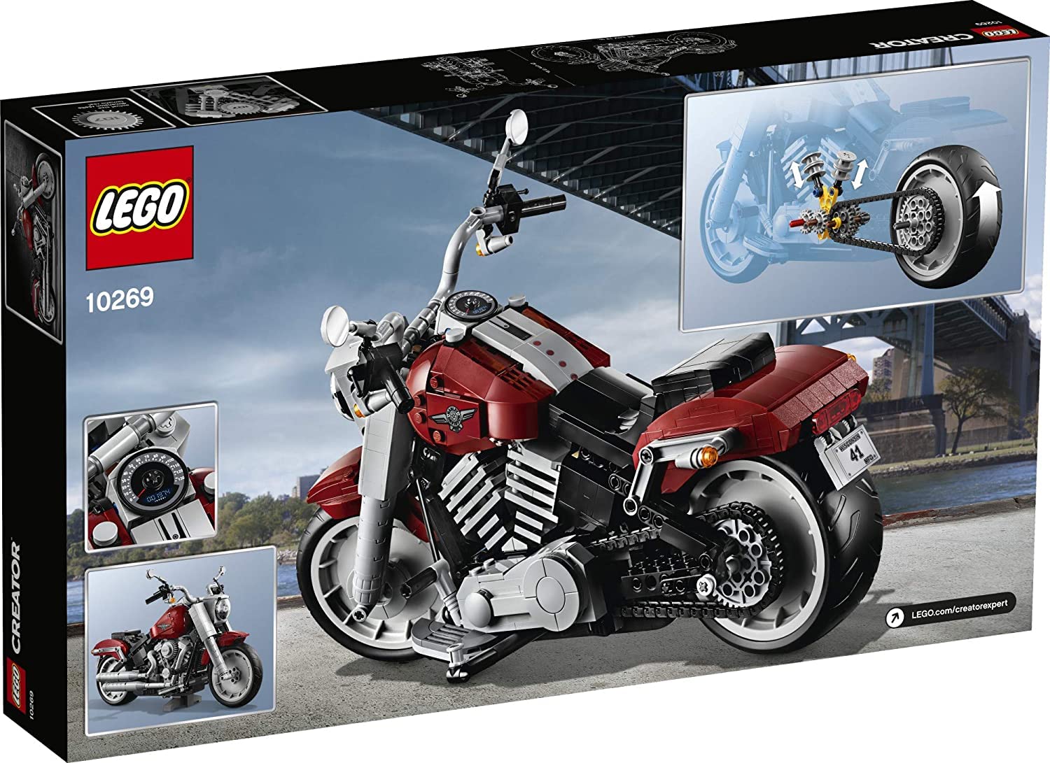 LEGO Harley-Davidson Fat Boy exhaust pipes add dramatic motorcycle accents.