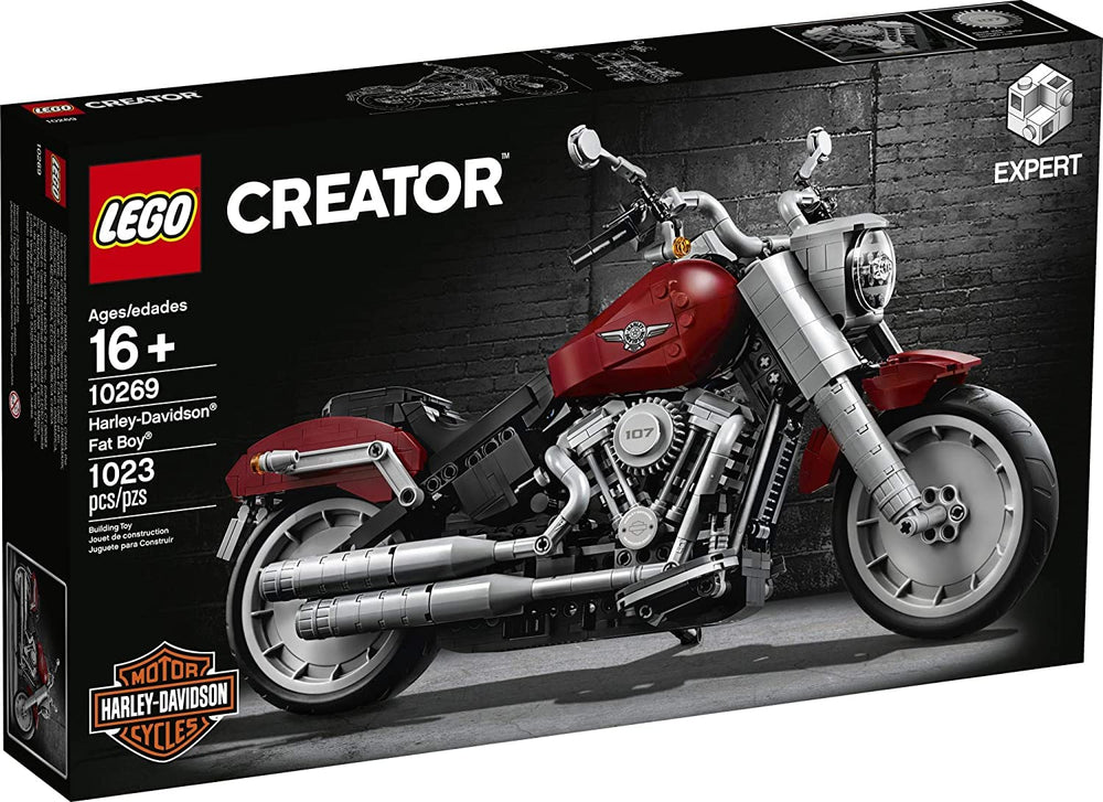 LEGO Harley-Davidson Fat Boy paint scheme emphasizes the red and black styling.