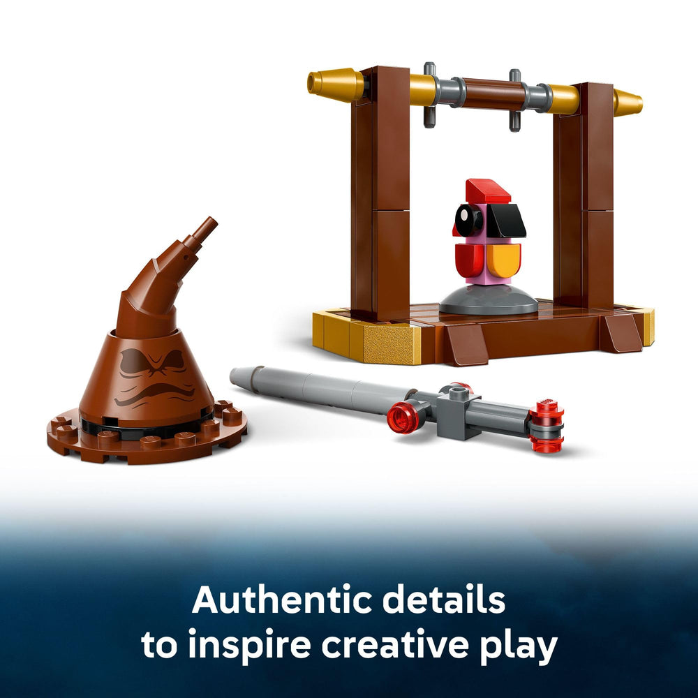 LEGO Harry Potter Fawkes holds Sword of Gryffindor during battle-ready pose