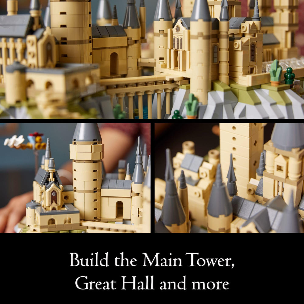 LEGO Harry Potter Hogwarts Castle and Grounds courtyards and greenhouses enhance exhibit ambiance
