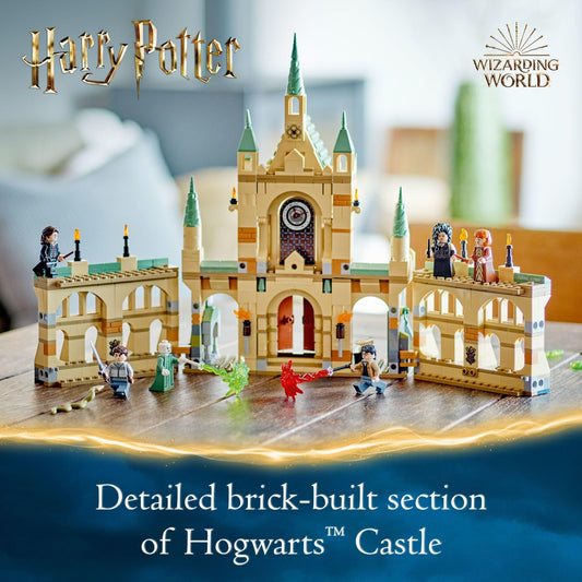 LEGO Harry Potter Hogwarts castle modules rearranged into a magical bridge.